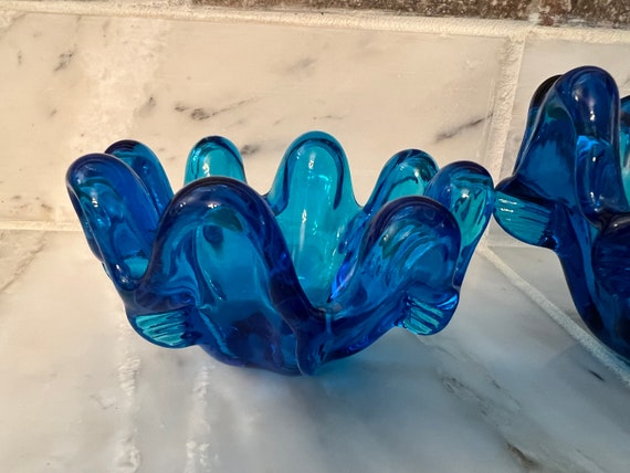 Mid century Italian Vintage Hand Blown Blue Art S… - image 2