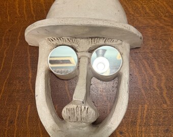 David Gil Bennington Potters Sculpture, 1970s Pottery Face with Mirrored EyesVintage