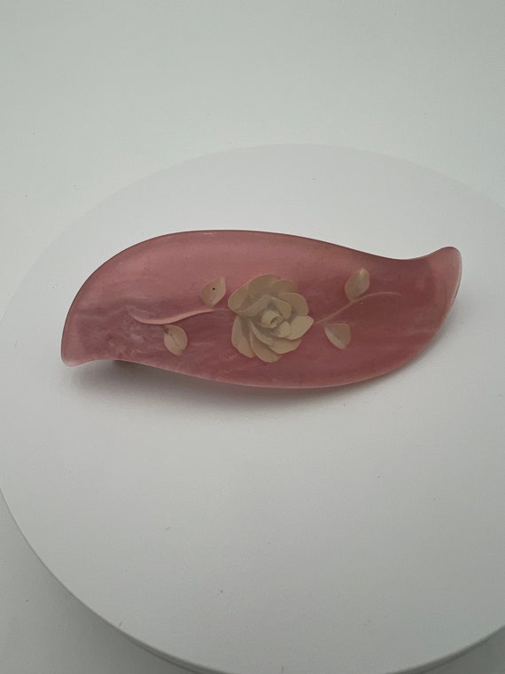 Vintage pink rose plastic lucite hair clip barrett