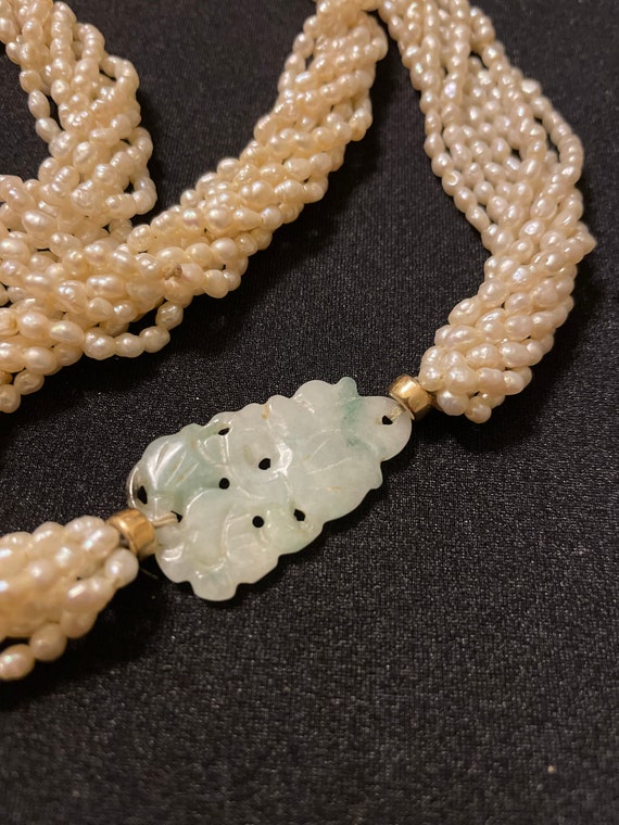 Vintage multistrand seed pearl necklace with carv… - image 4
