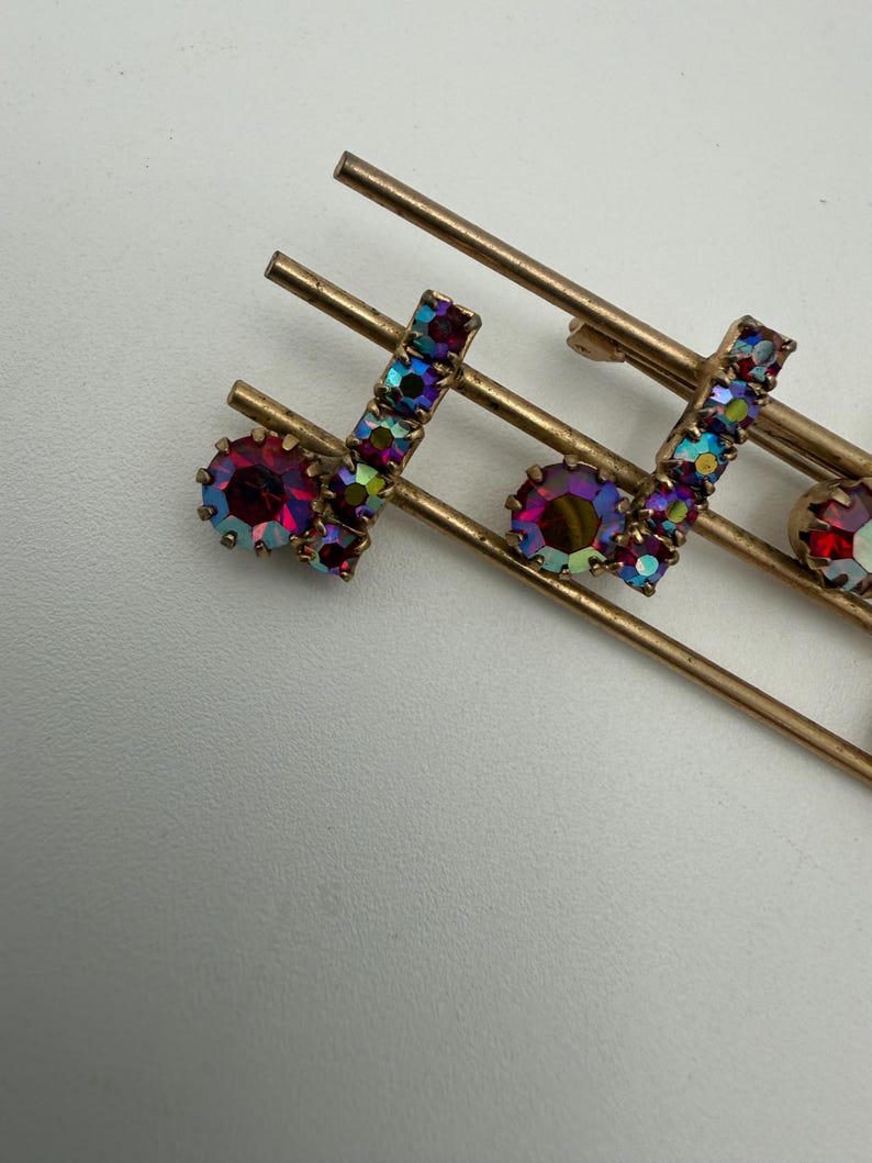 Vintage Red Aurora Borealis Rhinestone Music Note Brooch - Etsy UK