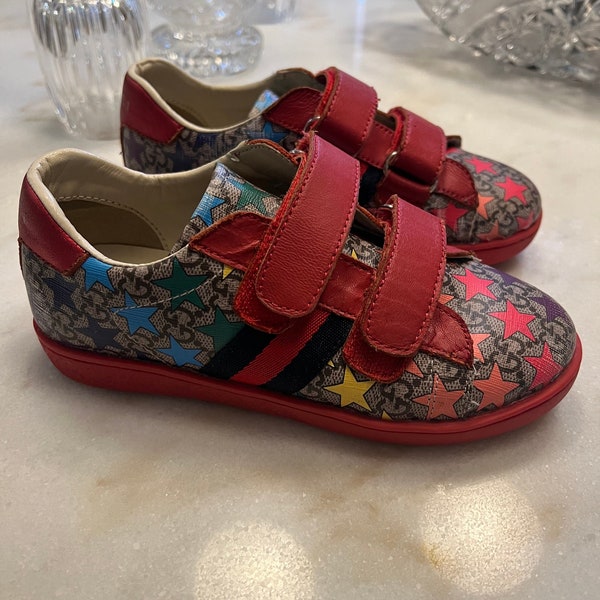 Kids authentic gucci stars red velcro shoes size 35 euro or 2.5 us