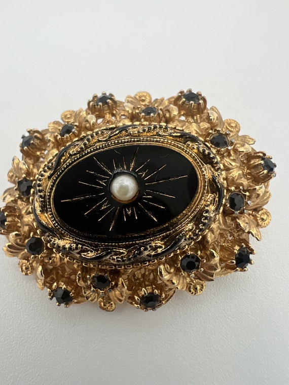 Vintage Sphinx A829 Victorian Revival Gold Tone Black Rhinestone