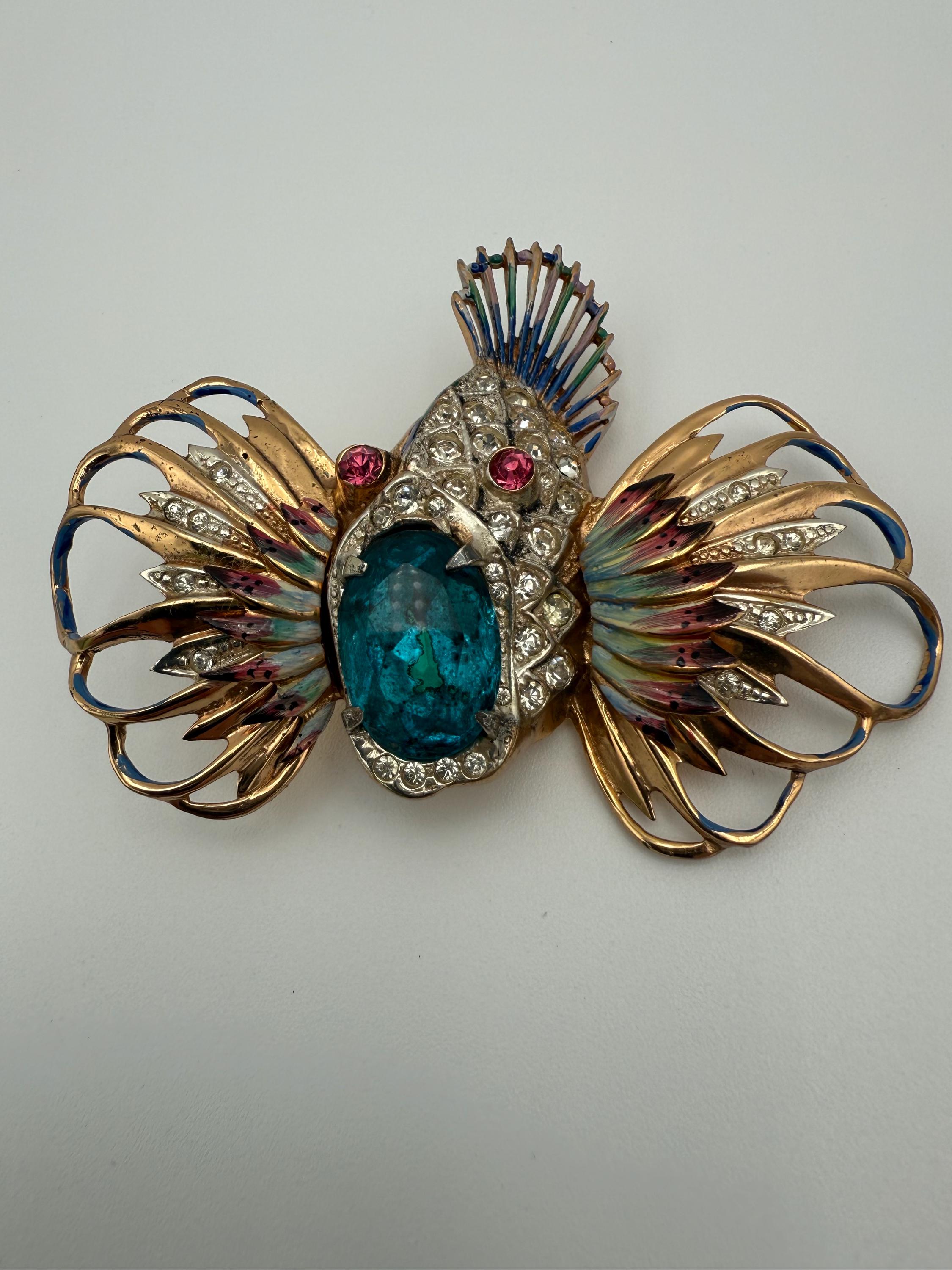 Vintage Coro Craft Sterling Vermeil Enamel Rock Fish Broochvintage