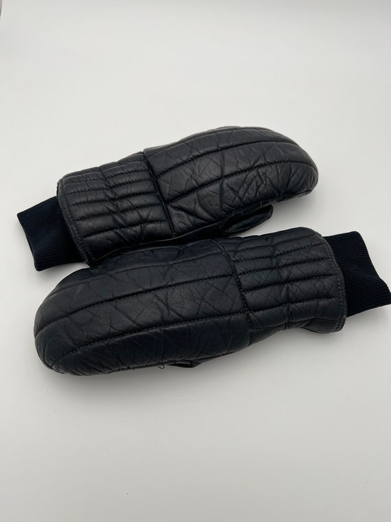 Vintage Grandoe navy blue leather fleece lined mi… - image 2