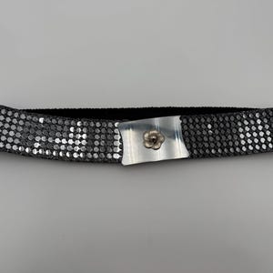 VTG,RECTANGLE ELASTIC METAL AND RHINESTONE 80S,BELT Vintage 80s - 90s Gold and Silver Tone, Clear Vinyl Metal  main image 2