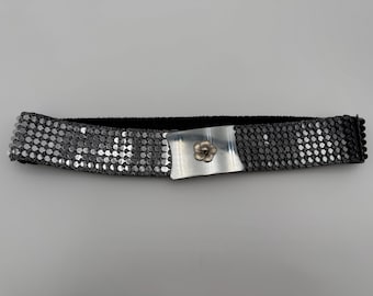 Vintage Black and Silver Stretch Statement Belt 70s Vintage Black and Silver Metal Fish Scale Belt, Glitter  main image 3