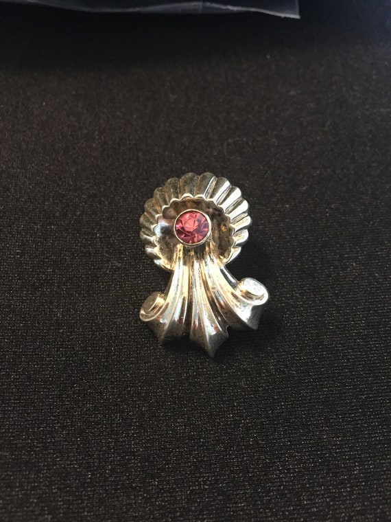antique IH sterling silver pink rhinestone brooch - image 1