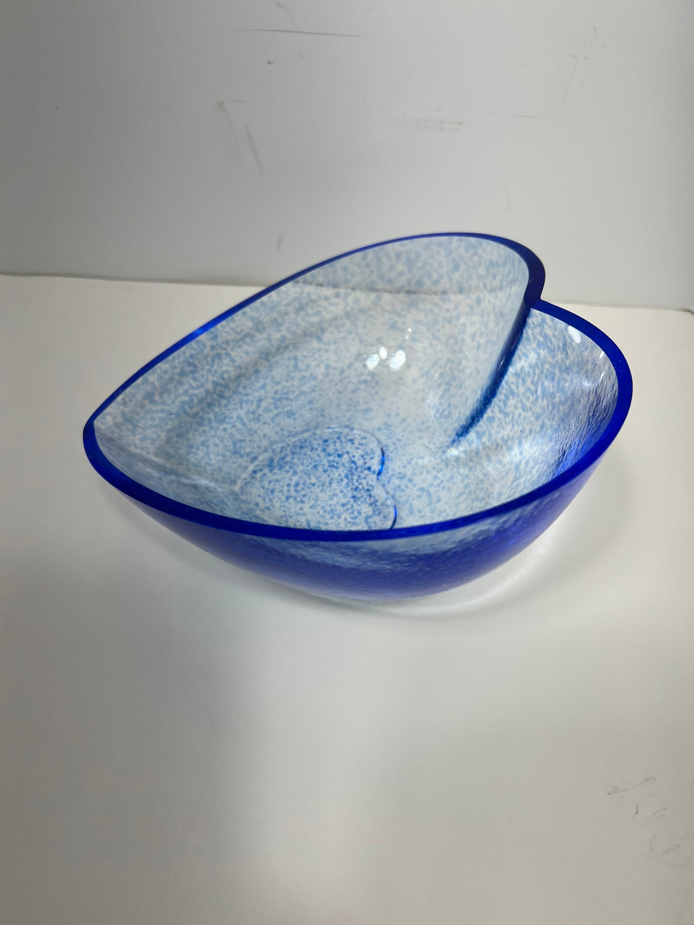 Vintage Kosta Boda Heart Shaped Blue Glass Bowl Signed K