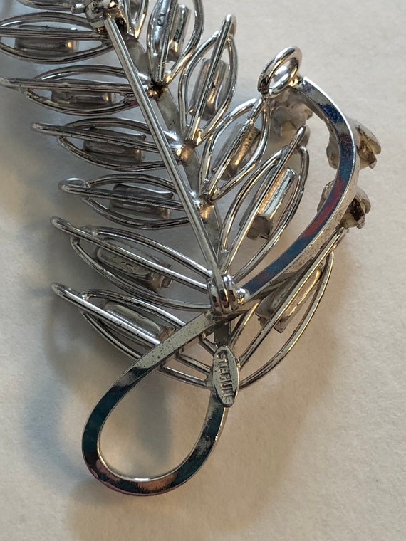 Vintage sterling silver rhinestone leaf brooch wi… - image 2
