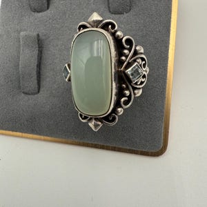 vintage sterling silver jadeite moonstone and aquamarine stone ring size 7