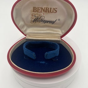 Vintage Benrus waterproof watch box red plastic with blue velvet lining