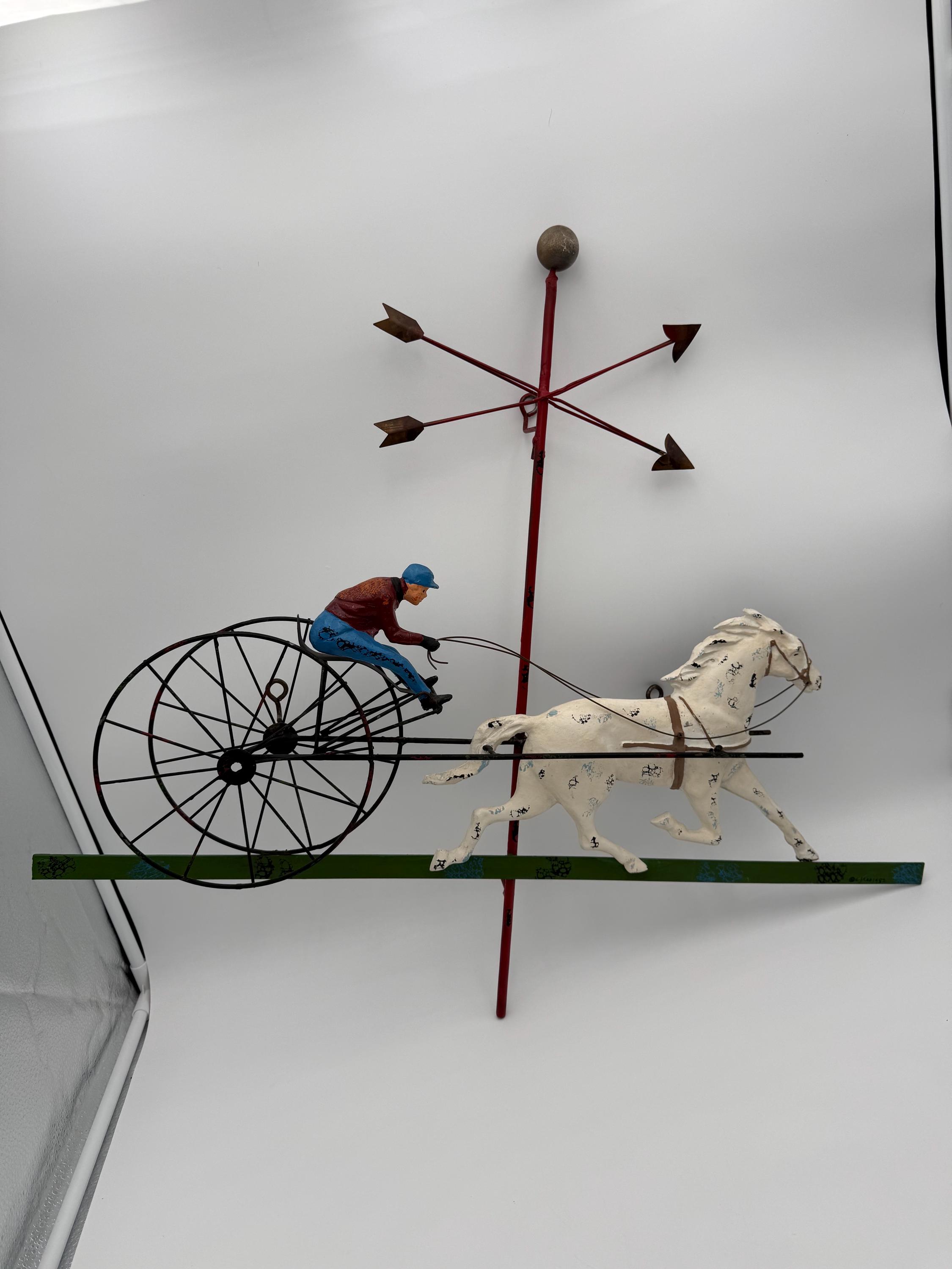 Vintage Curtis Jere Sulky and Horse Metal Sculpture / Weathervane
