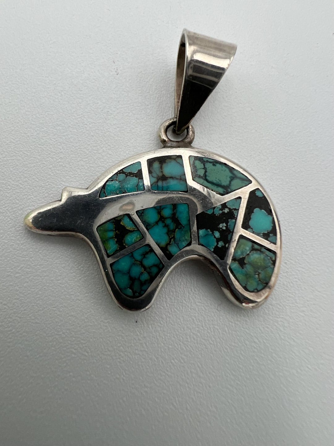 Teme Navajo Sterling Silver Inlaid Turquoise Bear Pendant - Etsy