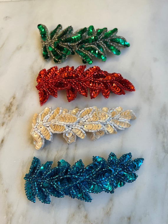 Vintage beaded and sequined hair clip barrettes - image 1