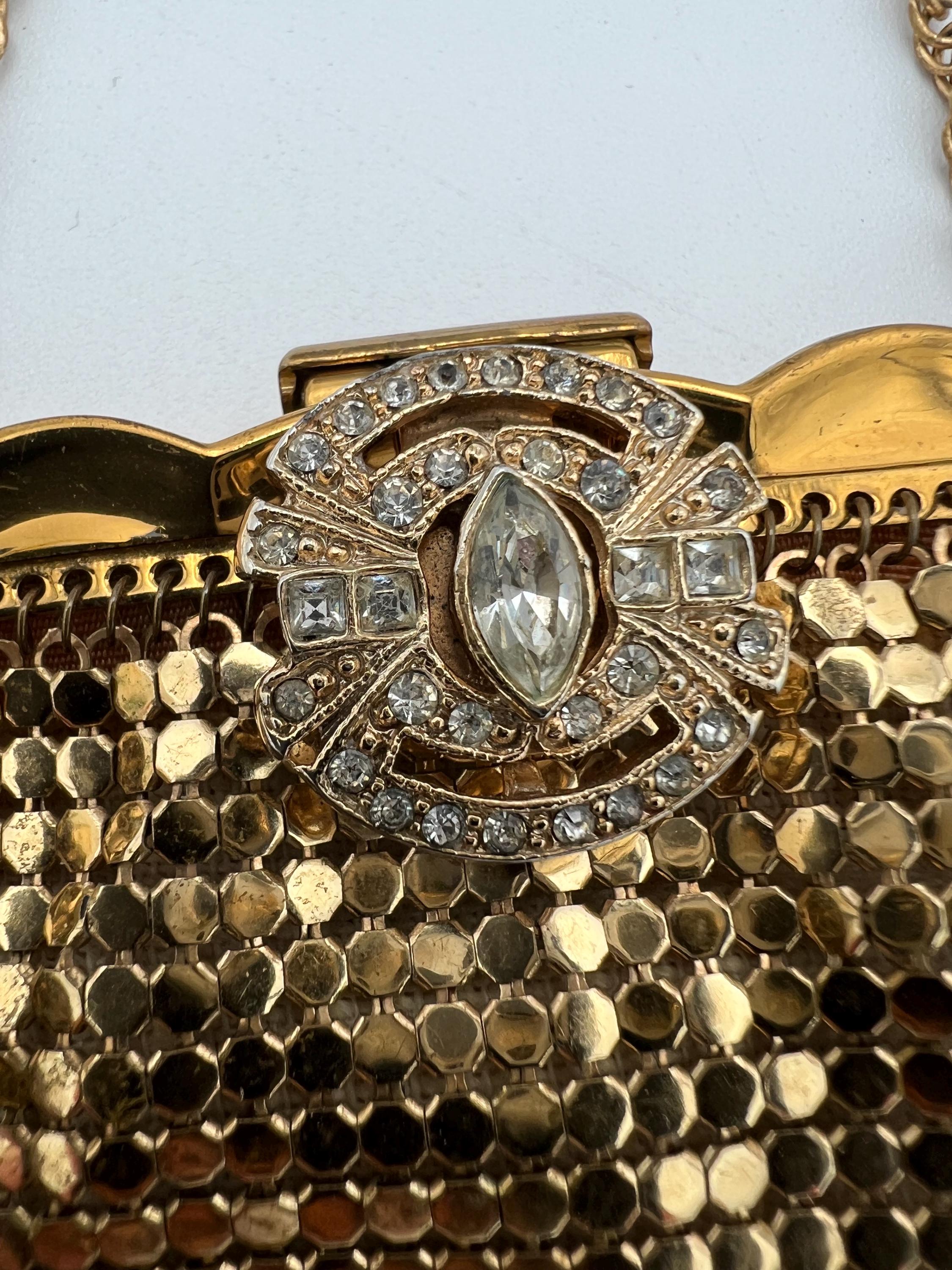 Vintage Whiting and Davis Gold Mesh Rhinestone Clasp Small Vintage Whiting and Davis Gold Mesh Rhinestone Clasp Small