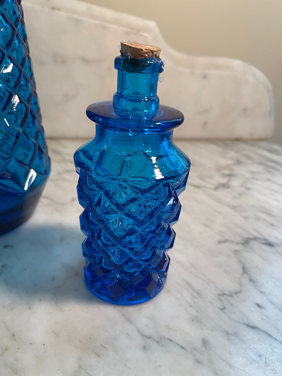 Vintage Blue Glass Diamond Pattern Decanter - Etsy
