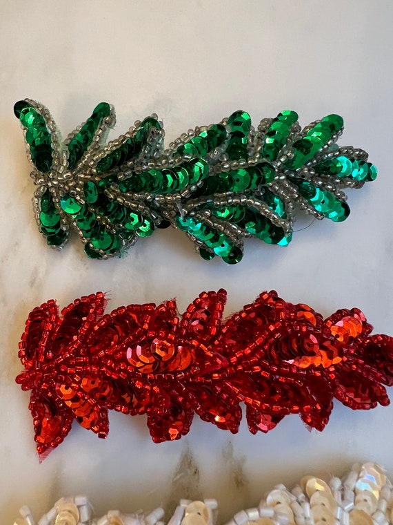 Vintage beaded and sequined hair clip barrettes - image 3