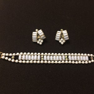 Vintage periwinkle glass stone and aurora borealis rhinestone bracelet and earrings