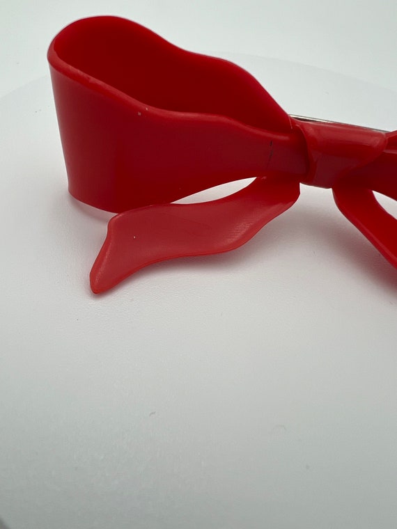 Vintage red plastic bow hair clip barrette made i… - image 2