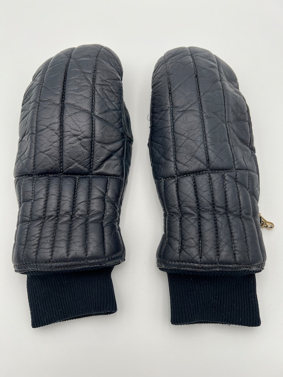 Vintage Grandoe navy blue leather fleece lined mi… - image 1