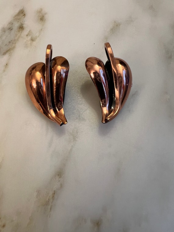 Vintage Renoir copper leaf earrings