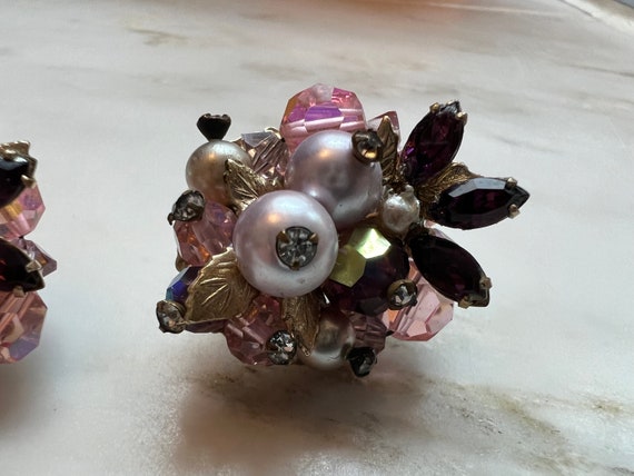 Vintage Vendome pink and purple rhinestone pearl … - image 3