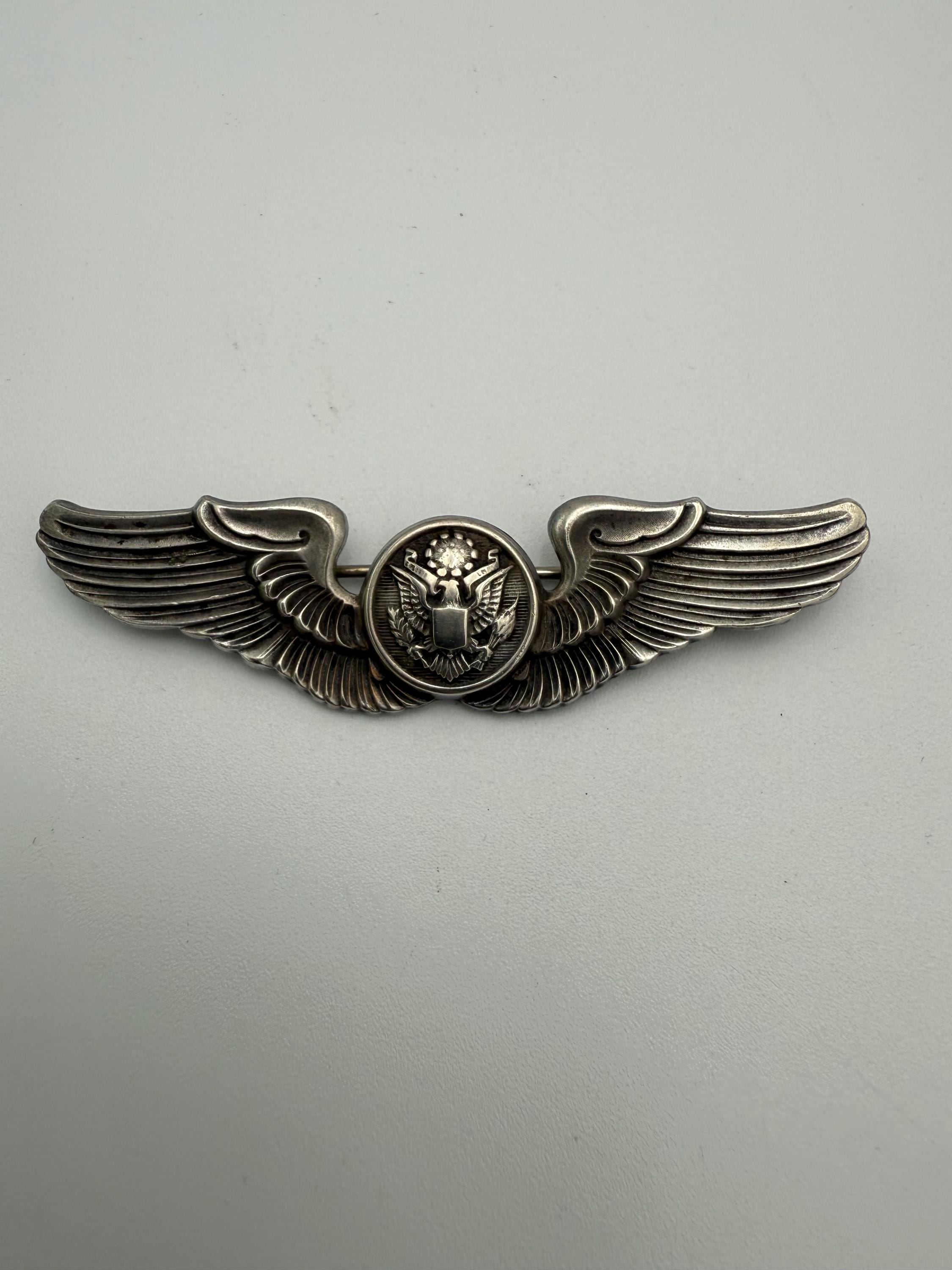 Vintage WWII USAF Air Crew Sterling Silver Wings Brooch Heavy 18