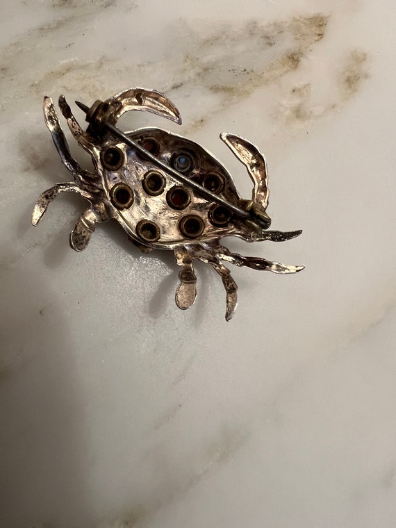 Vintage sterling silver rhinestone crab brooch - image 5