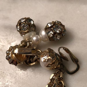 Vintage castlecliff rhinestone and pearl drop dangle earrings image 4