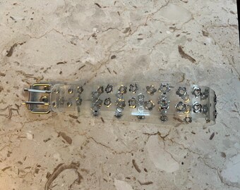 Y2K Clear Plastic Grommet Belt: Silver Studded, Space Age  display picture 1