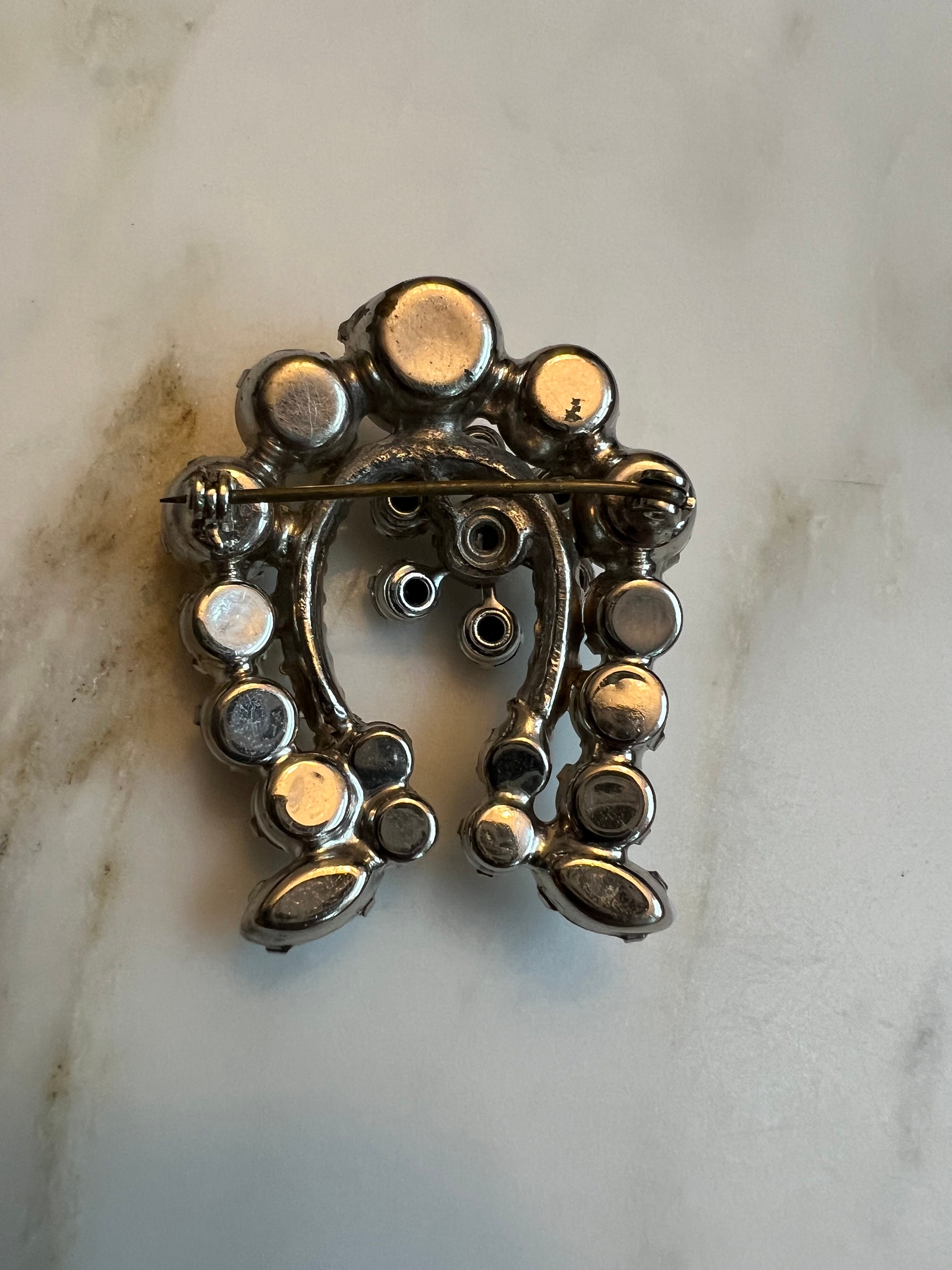 Broche Vintage Porte-Bonheur - Fer à Cheval Avec Strass - Bon État - France