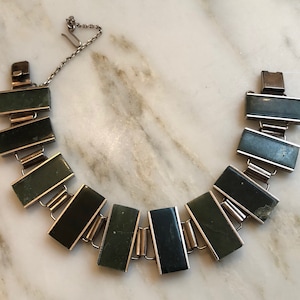 Vintage Austrian 835 silver and moss agate modernist style bracelet hallmarked AM