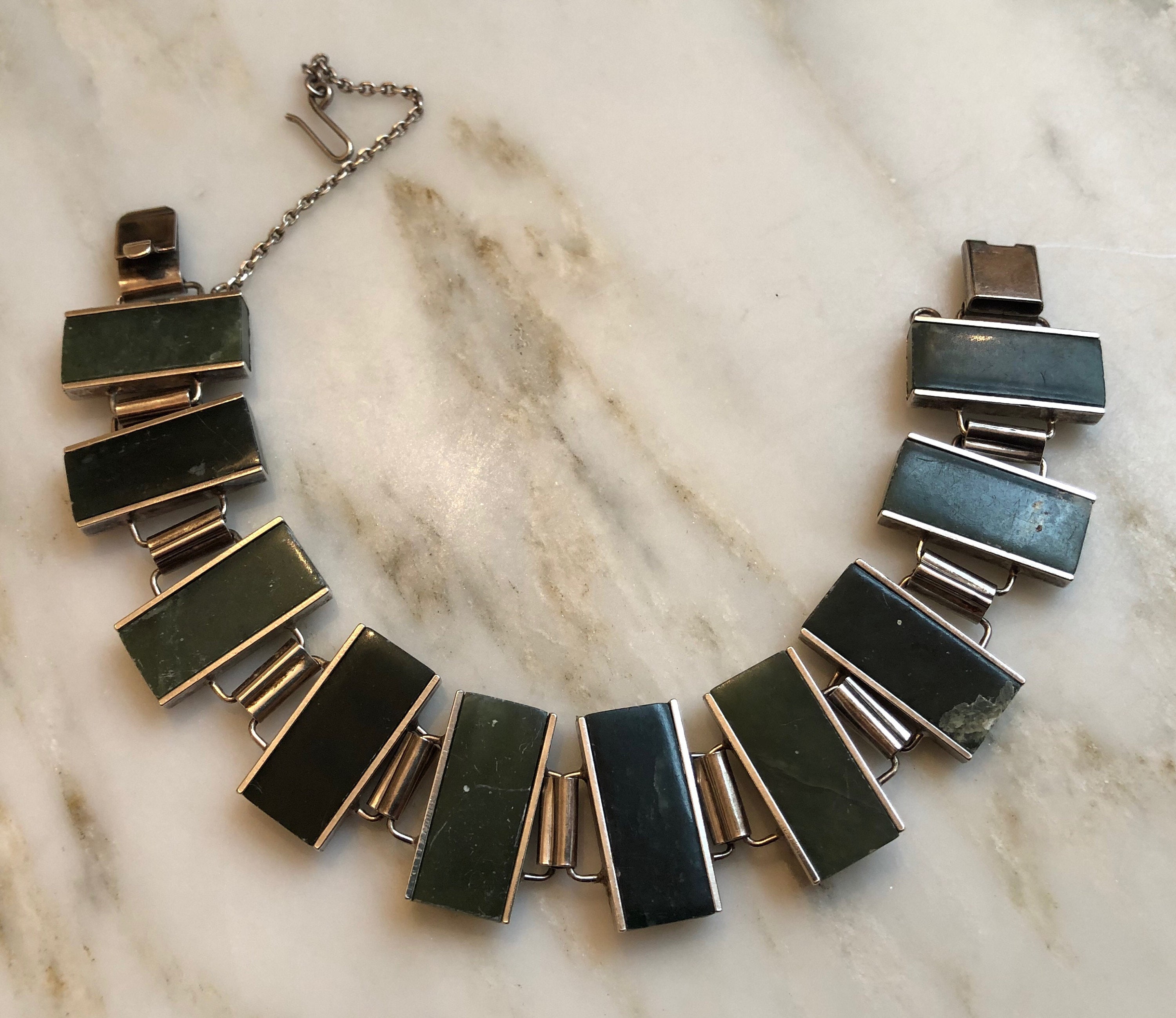 ヴィンテージオーストリア835シルバーとモスアゲートのモダニスト