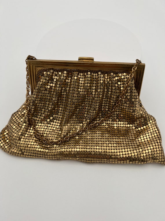 Vintage Whiting Davis gold mesh purse with rhines… - image 7