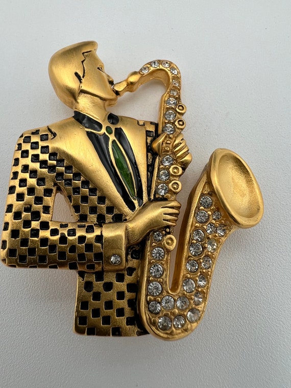 Vintage Bob Mackie Rhinestone Man Saxophone Playe… - image 2