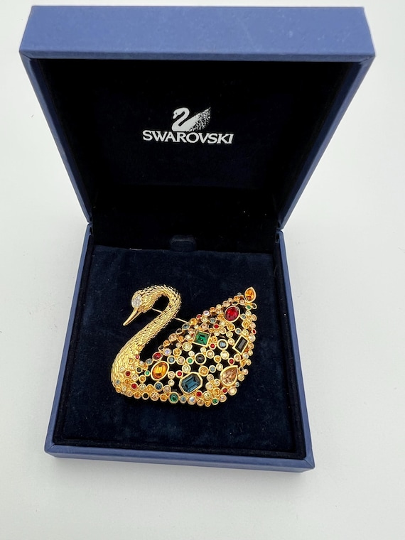 Vintage Swarovski centenary SCS 100th anniversary multicolor swan brooch in  box