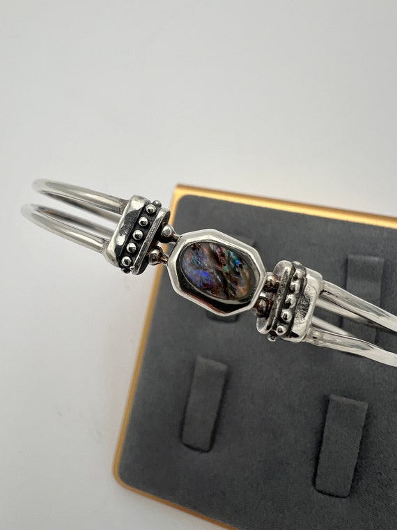 Sterling silver and abalone hinged bangle bracelet - image 2