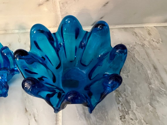 Mid century Italian Vintage Hand Blown Blue Art S… - image 4