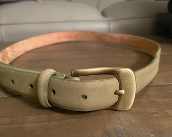 Vintage Green Suede Leather Belt With Brass Bucklevintage - Etsy display picture 3