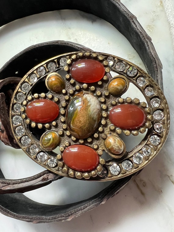 Vero Coccodrillo Alligator Leather Belt With Large Jeweled  display picture 1