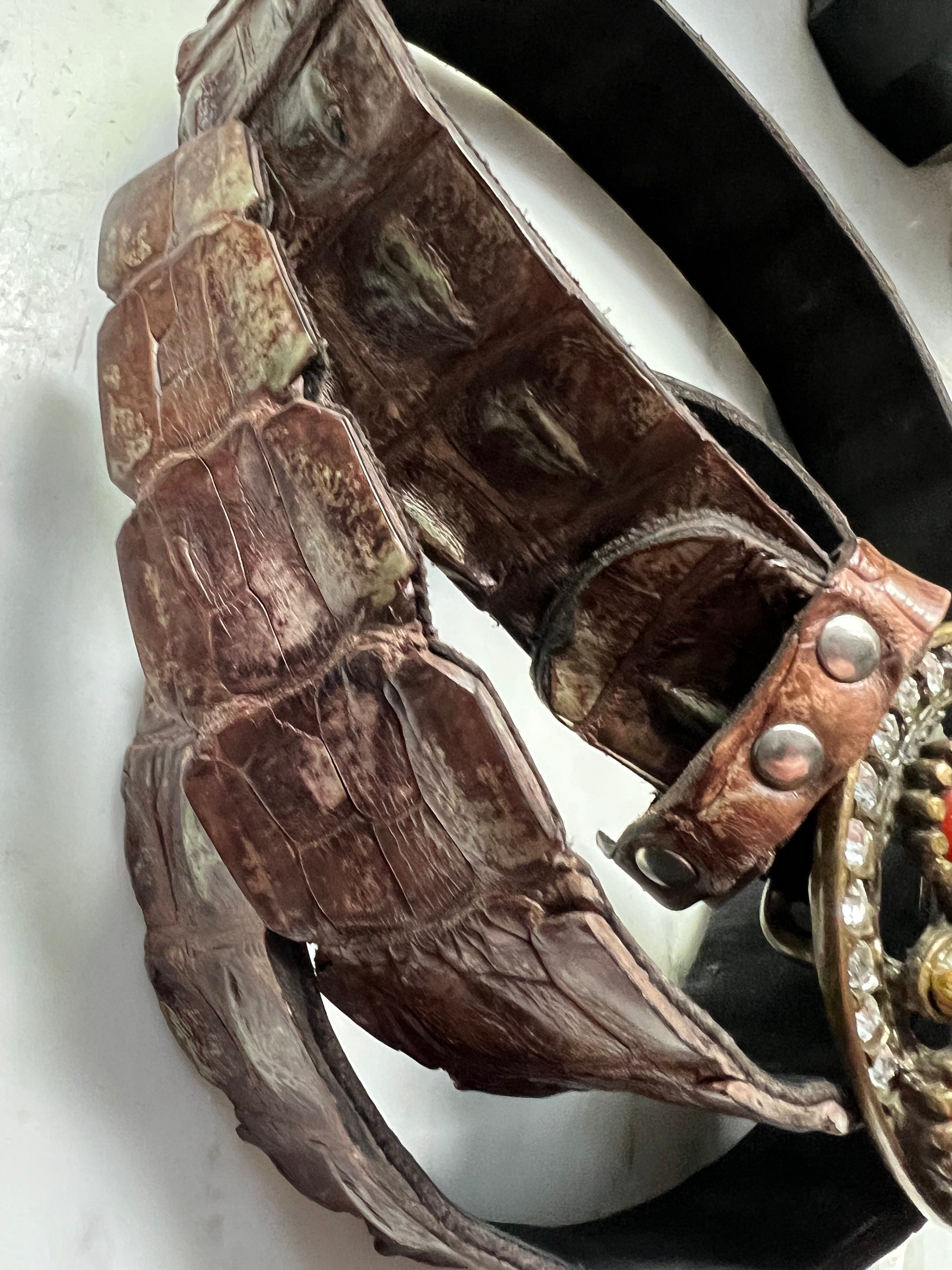 Vero Coccodrillo Alligator Leather Belt With Large Jeweled 