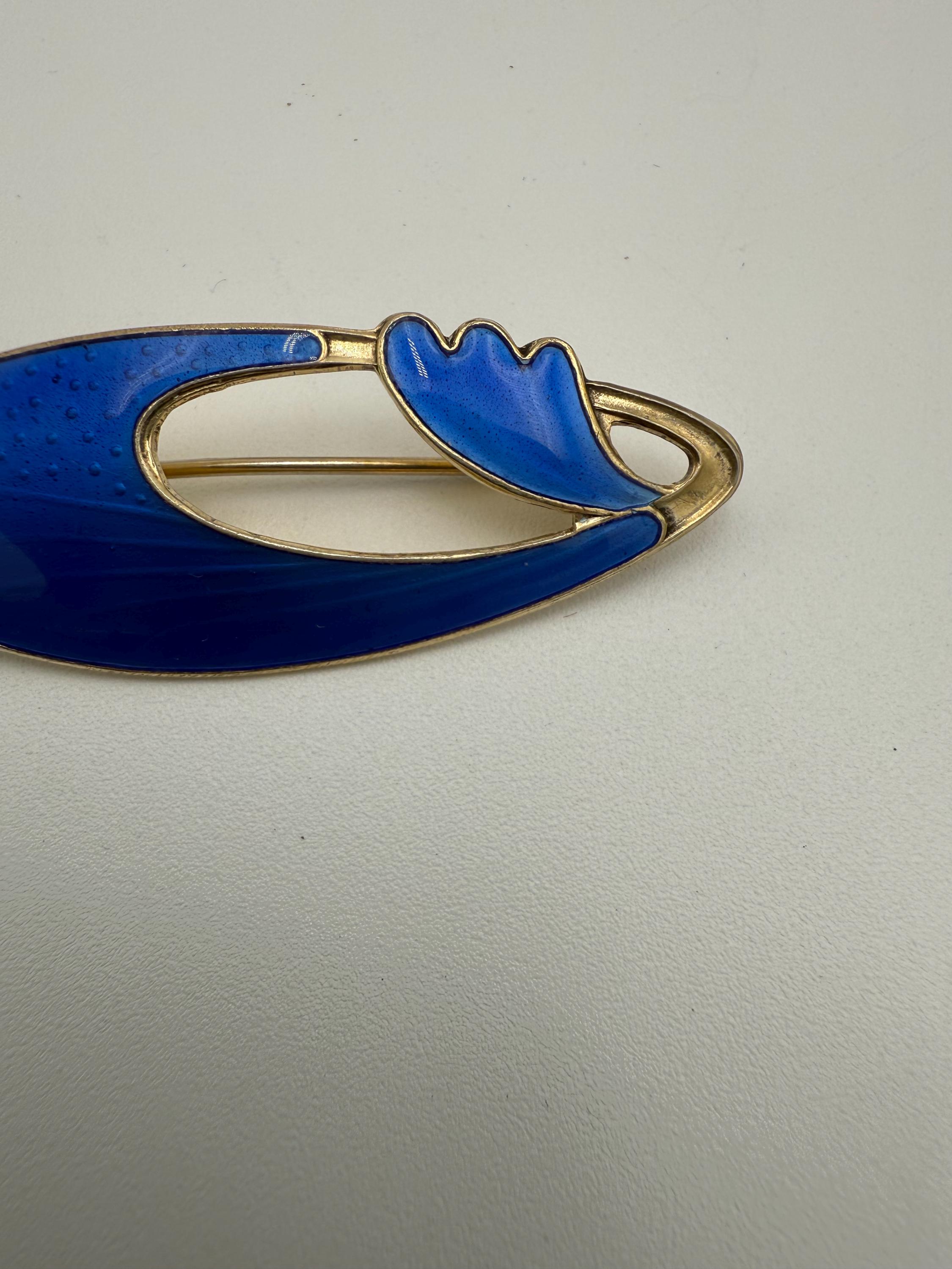 ブルーの蝶々のブローチ　大小セット　NORWAY STRELING OPRO Vintage Norway Blue Guilloche Enamel Sterling Vermeil Brooch Opro