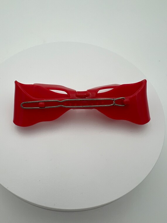 Vintage red plastic bow hair clip barrette made i… - image 6