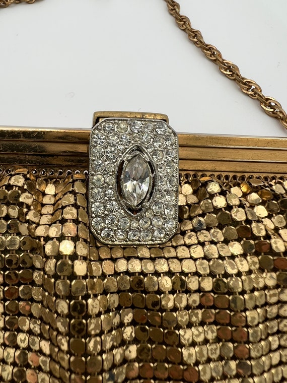 Vintage Whiting Davis gold mesh purse with rhines… - image 2