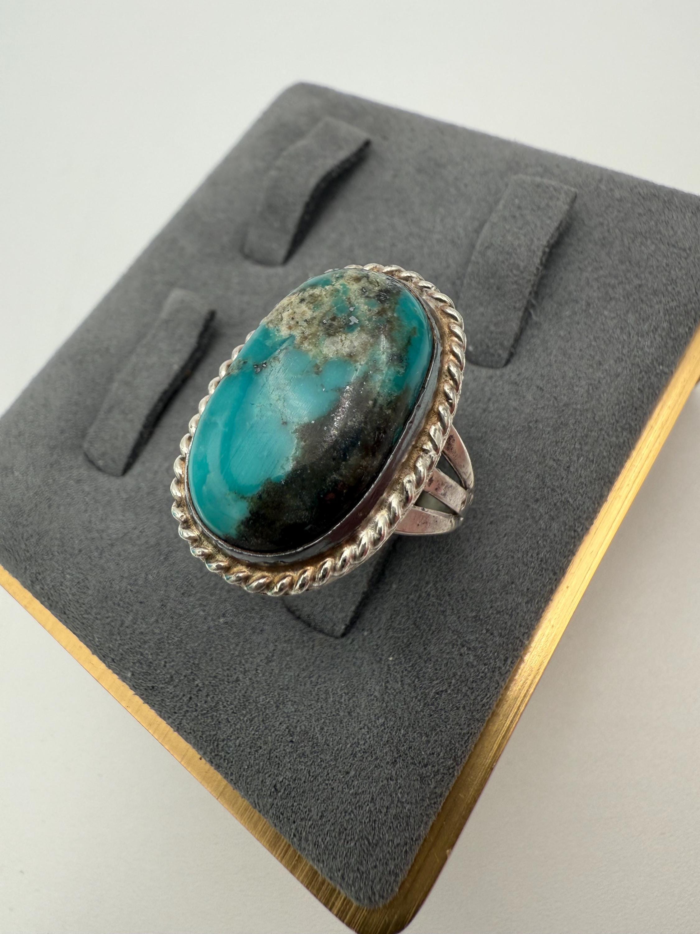 Vintage Sterling Silver Navajo Turquoise Ring Size 8vintage - Etsy