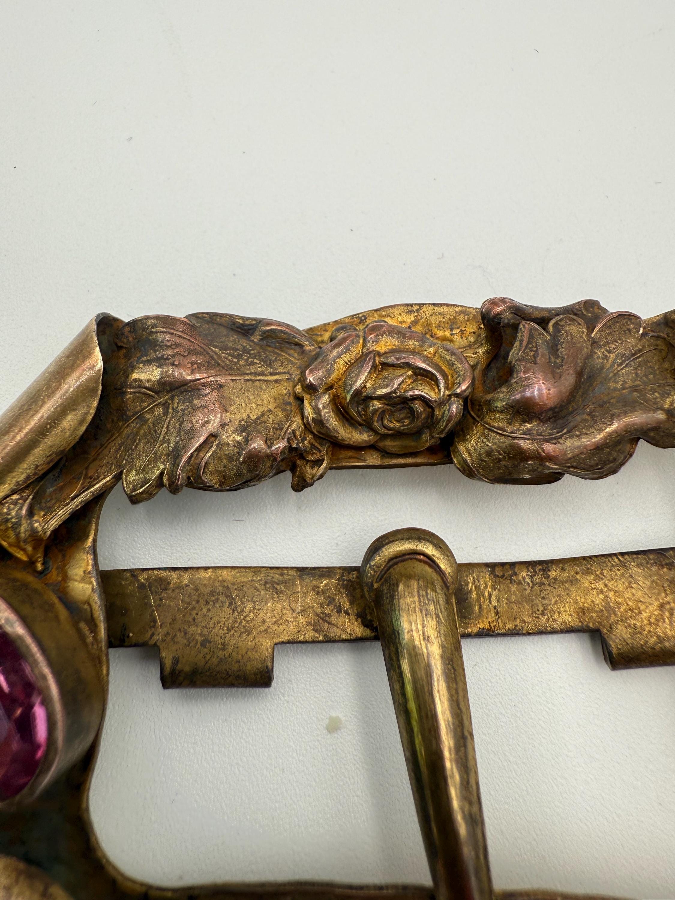 Antique Victorian Belt Buckle With Faceted Amethyst Glass 