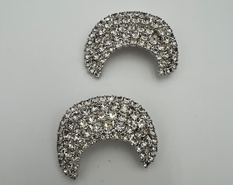 Vintage Paar Silber Ton Strass Halbmond größere Scatter Pins Broschen