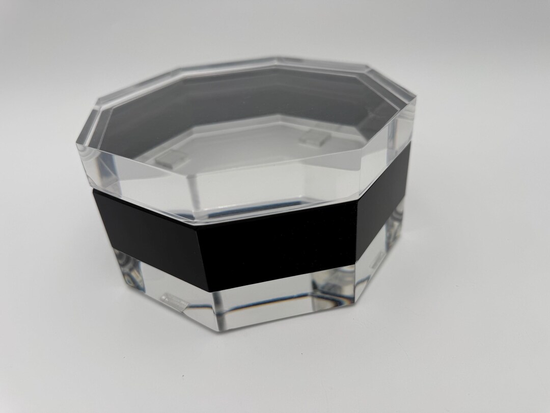 Vintage Heavy Lucite Octagonal Lidded Box With Black Band Alessandro ...