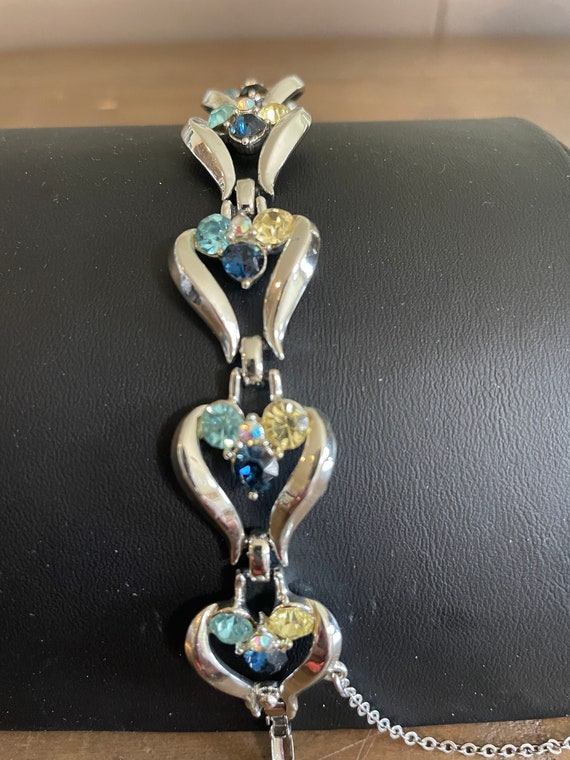 Vintage Coro silver tone rhinestone link bracelet… - image 4